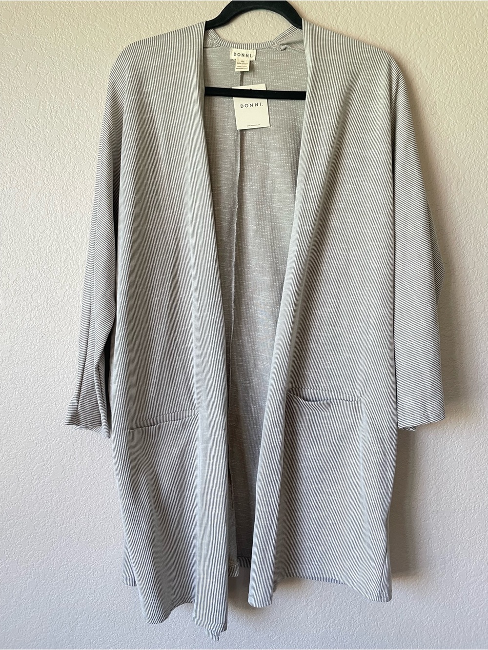 NWT Donni cardigan sweater Ribbed knit stretch Open Front Cardigan Light Gray